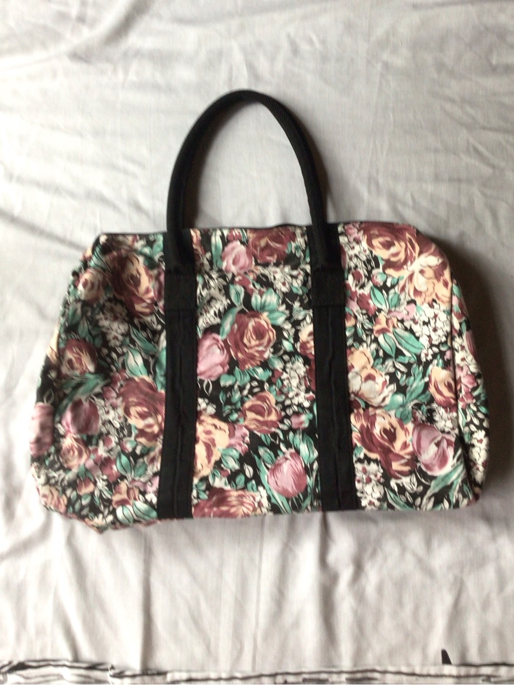 Avon Vintage Tote Bag Floral Rose Canvas - Picture 2 of 4